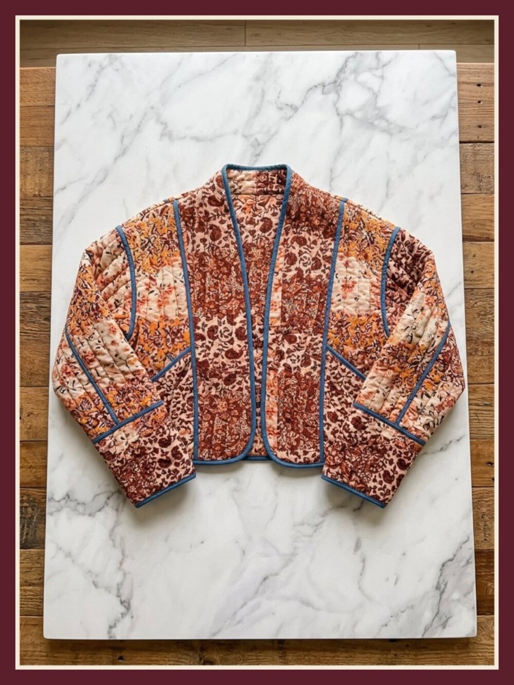 Women's Reversible Floral Quilted Crop Puffer Jacket Open Front